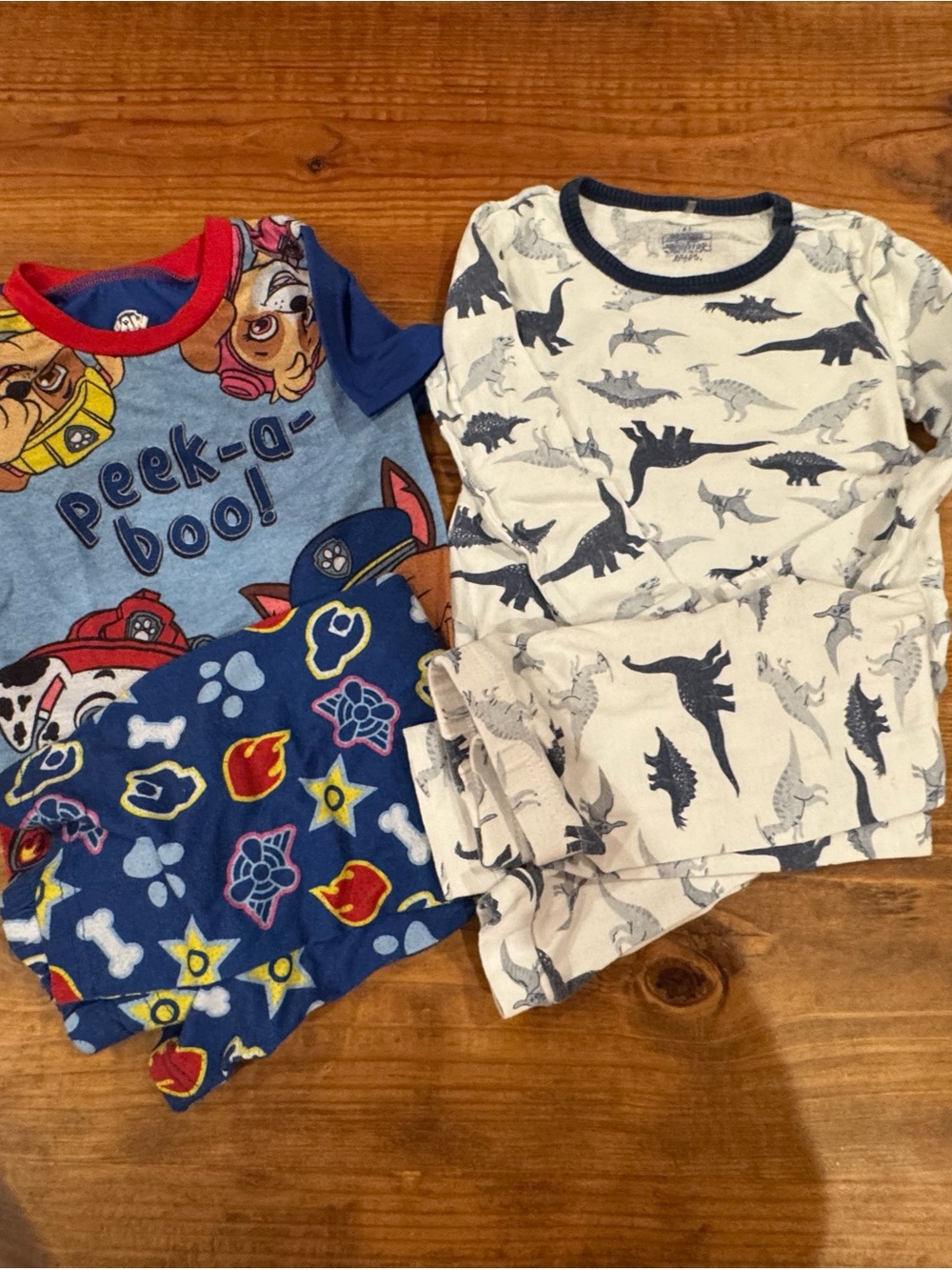 Kids Blue Dinosaur and Paw-Print Pajama Set